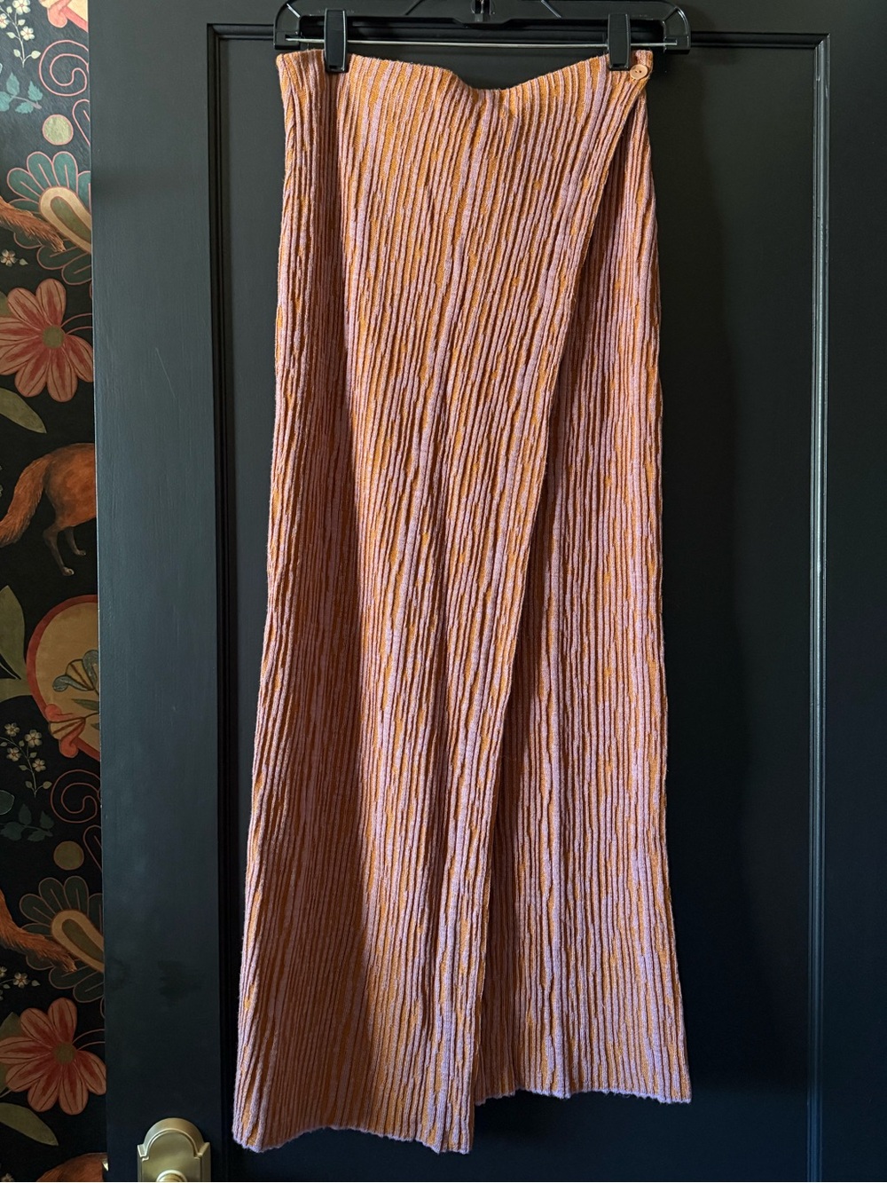 Catherine Andre Knit Wool Midi Skirt Size L Pink Orange Textured France
